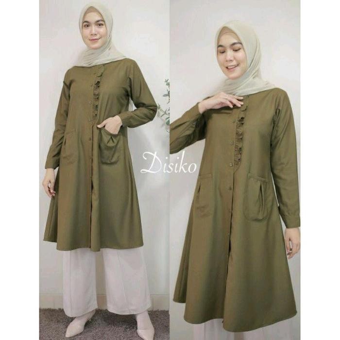 Lemiya tunik Putih baju atasan wanita Muslim terbaru tunic katun Toyobo polos Panjang Nyaman