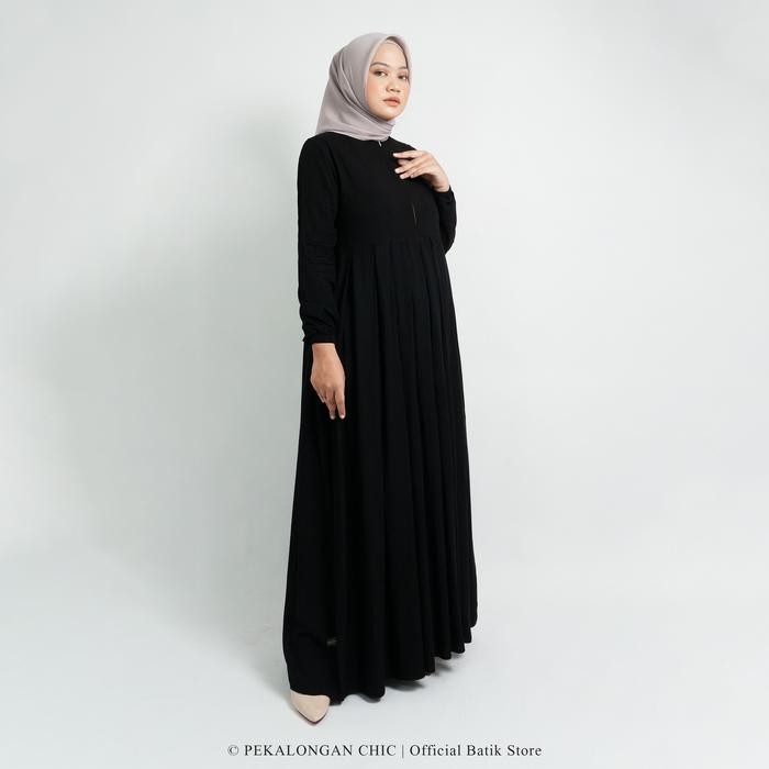 GAMIS TWILL ORI BAHAN RAYON PREMIUM POLOS HITAM / GAMIS HITAM cantik karet