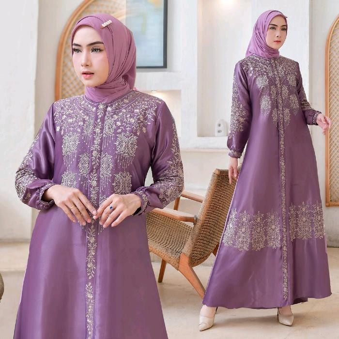 Gamis Silk Cristal - Dress Bordir Pintu Aceh - Baju Gamis Pesta dan Lebaran Terbaru Mewah Muslim
