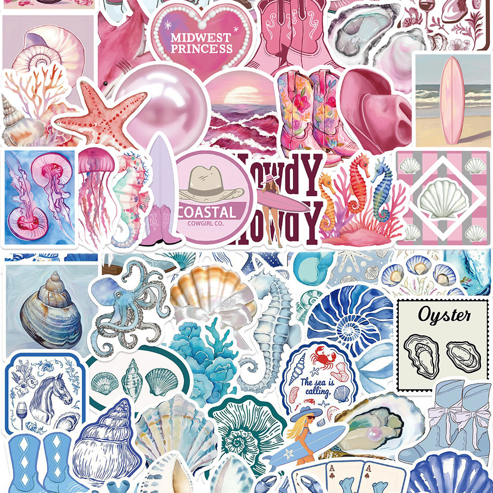 10/30/50/100pcs Blue Pink Coastal Girl Life Cartoon Stickers Cute Halobios Sticker DIY Notebook