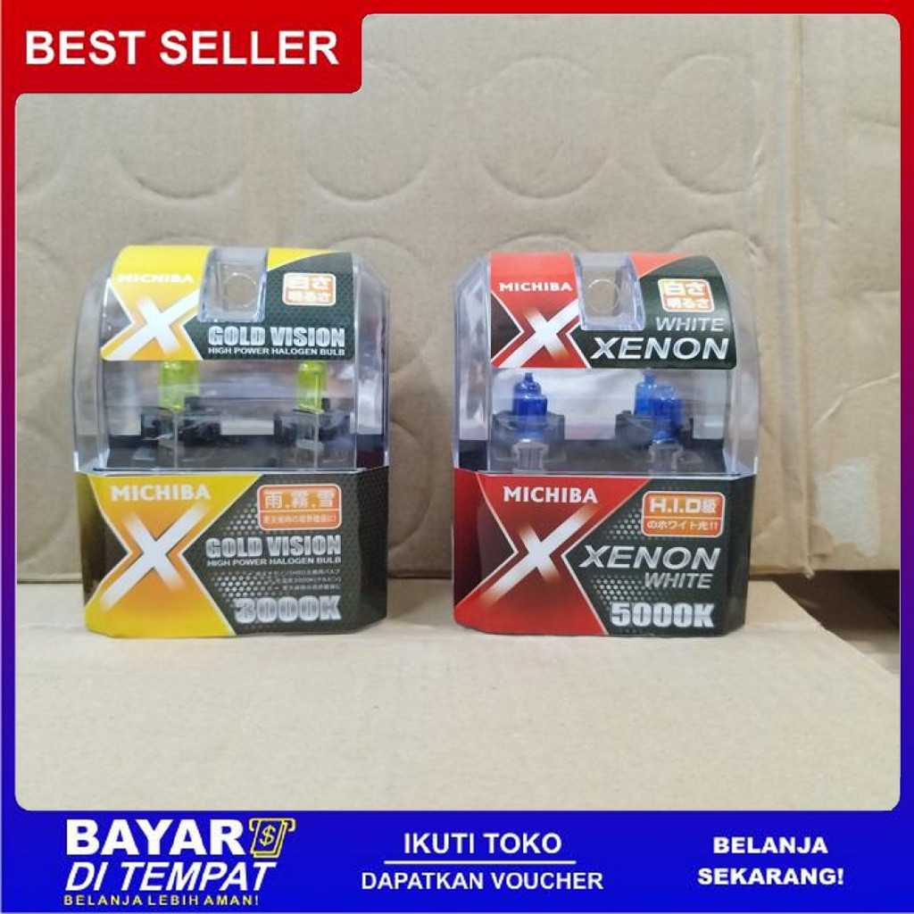 FREE ONGKIR BOHLAM HALOGEN H1 H3 XENON KUNING GOLDVISION MICHIBA BISA COD