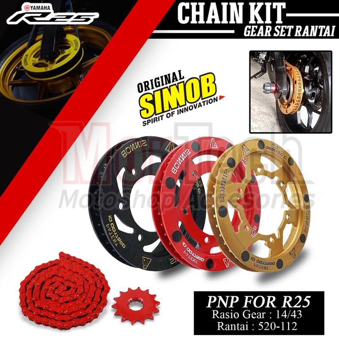 Gear Gir Set Rantai Rante Sinnob R25 Chain Kit Yamaha R 25 Colour Chain Mesin Motorcycle Rasio