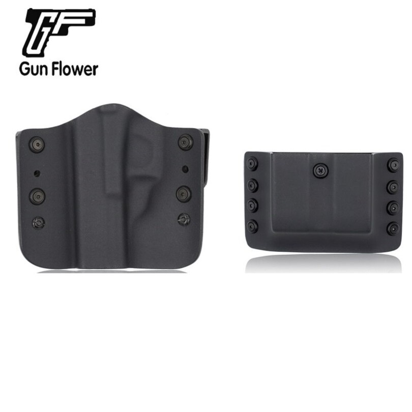 Gun&Flower Tactical Outside KYDEX Gun Holster & Double Magazine Pouch Holder with Belt Loop for Gloc