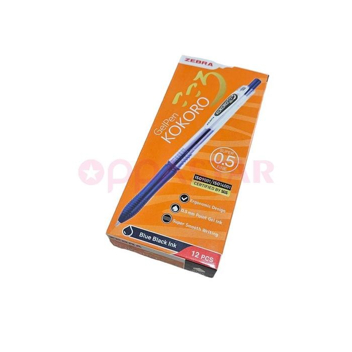 

Pulpen Kokoro Gel Blue Black 0.5 mm Pen Ballpoint Zebra 12 pcs