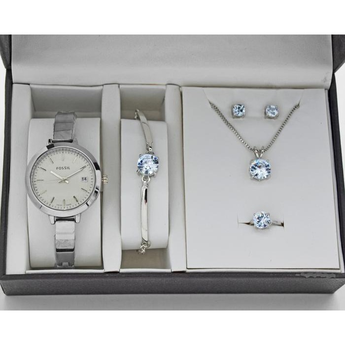 Jam Tangan Wanita Fossil Paket Plus Gelang Cincing Anting Kalung
