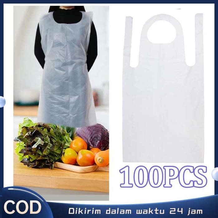 100pcs Apron Dissible Apron Plastik Medis Celemek Plastik Sekali Pakai