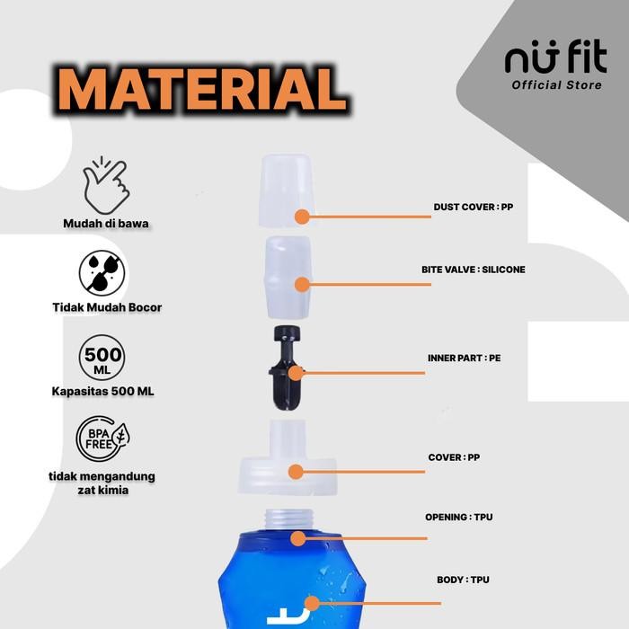 

(Expert) Nu Fit - Botol Air Minum Lipat Sport 500 ML Outdoor BPA Free - Foldable Soft Flask 500 ML