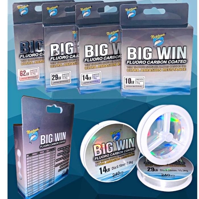 Senar Pancing Neptuna Big Win 240yd Bahan Fluoro Carbon Coated Ikan Joran