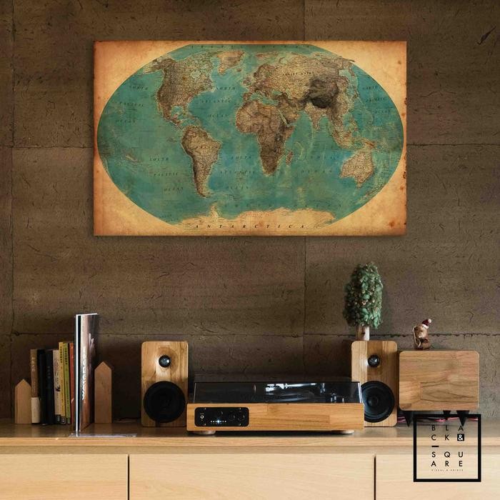 

PROMO! Poster Kayu Premium - Peta Dunia Vintage Retro - 80x60cm #2