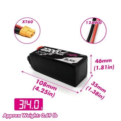 CNHL BLACK SERIES 2200MAH 6S 22.2V 40C LIPO BATTERY WITH XT60 PLUG
