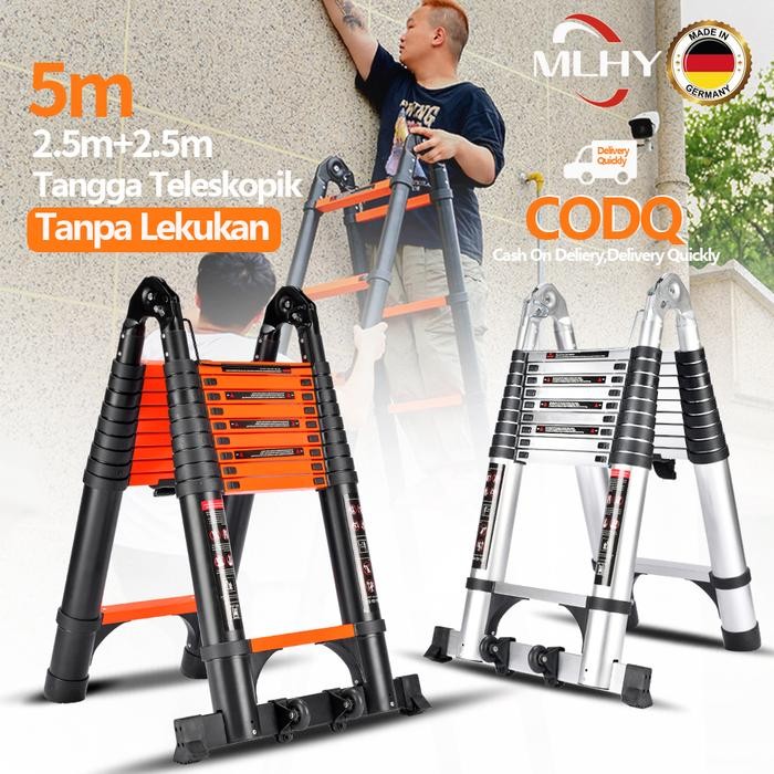 

Terlaris Mlhy Tangga Teleskopik Tanpa Lekukan2.5+2.55M Aluminium Tangga Oranye Tangga Lipat 5M
