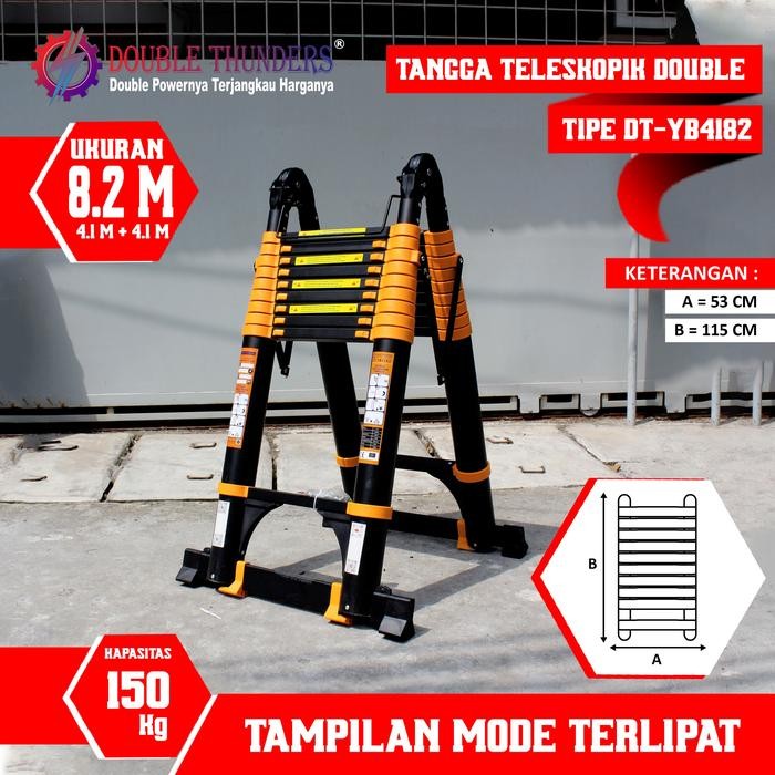 

Terlaris Dt 4.1M + 4.1M 8.2M Tangga Lipat Aluminium Teleskopik Double 8.2 Meter
