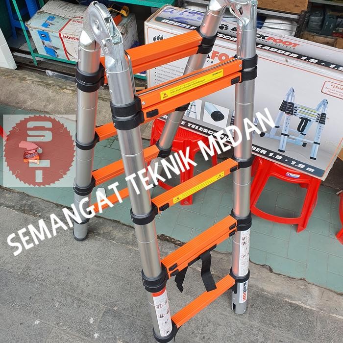 

Terlaris 3,8M Tangga Lipat Double Teleskopik 1.9M + 1.9M = 3.8M Meter Blackfoot