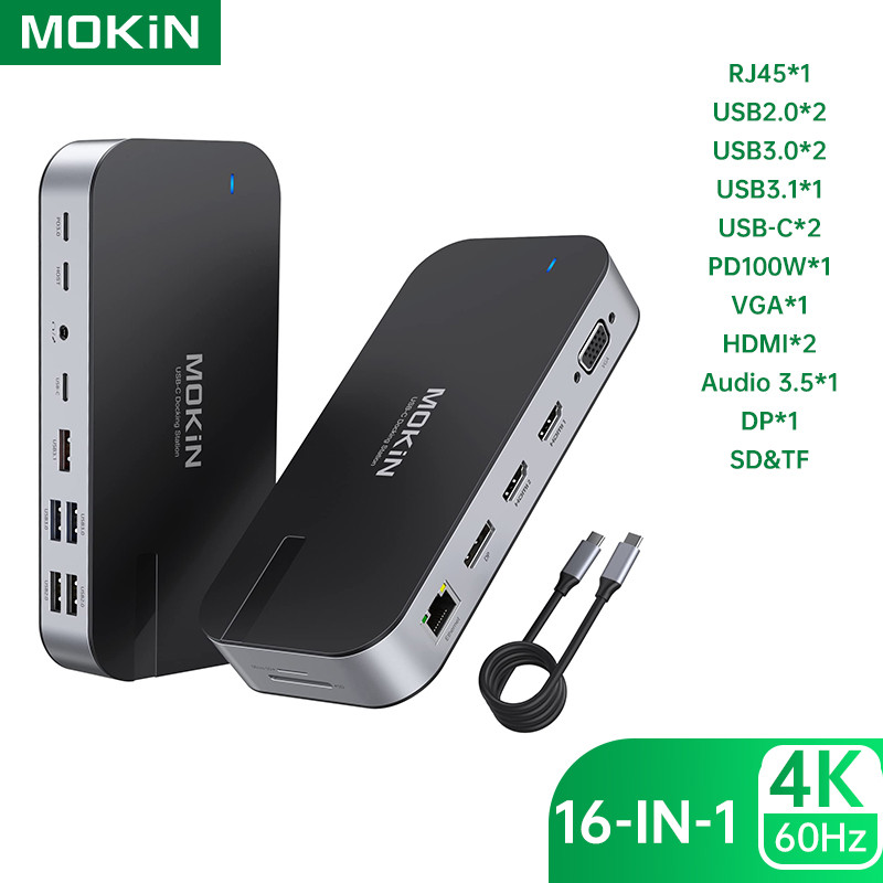 MOKiN USB C Docking Station Dual HDMI Monitor Adapter USB C Hub 3 Monitors Adapter with 4K Dual HDMI