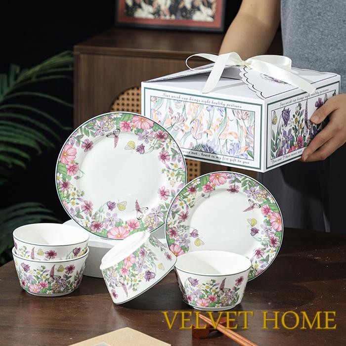 

Hampers Piring mangkok keramik set parcel idul fitri lebaran imlek ramadhan bunga lavender dining