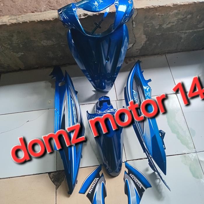 cover body full set honda spacy fi spacy karbu warna biru plus striping
