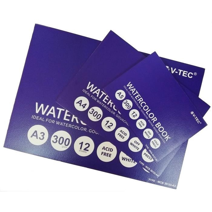 

WATERCOLOR BOOK V-TEC A4 300 GSM OFF WHITE 12 SHEETS WCB-30122/A4 KODE 240