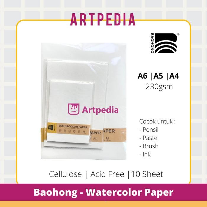 

WATERCOLOR PAPER CELLULOSE A4 A5 A6 10 SHEET 230GSM - BAOHONG KODE 349