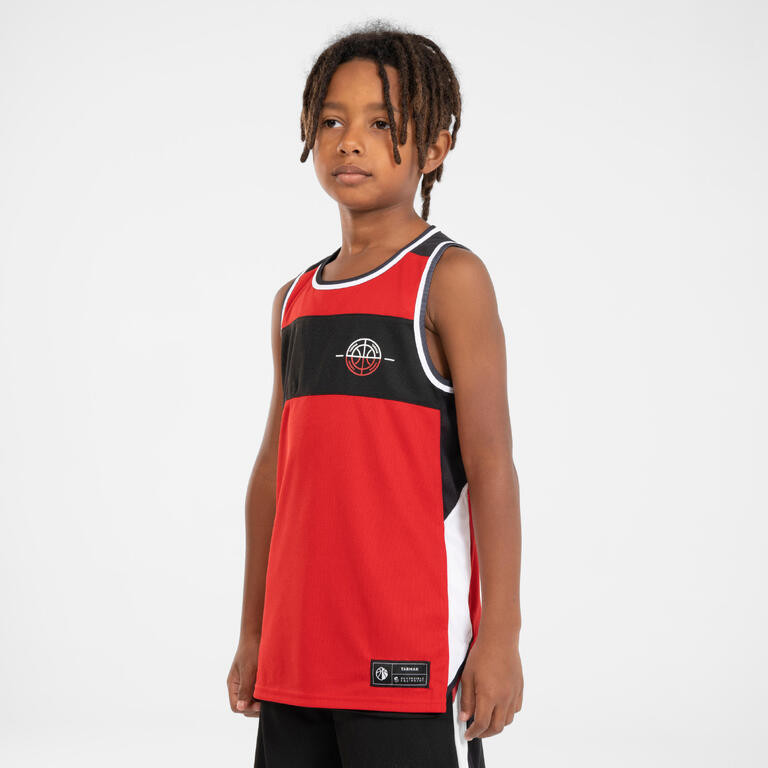 Decathlon KIPSTA Jersey Basket Anak Reversible T500R Tanpa Lengan - Merah/Hitam - 8802233