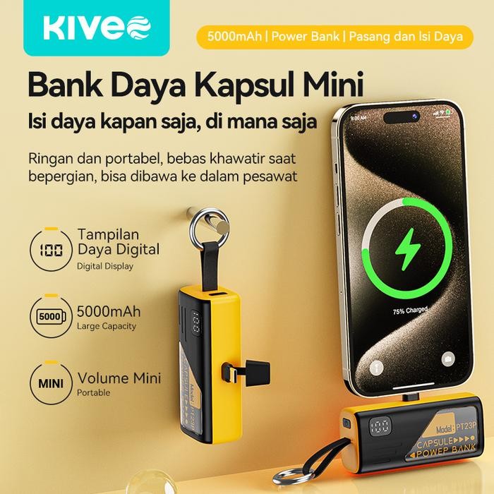 Kivee Powerbank Mini Portabel Power Bank Lightning Fast Charging 5000Mah Desain Dua Warna Original