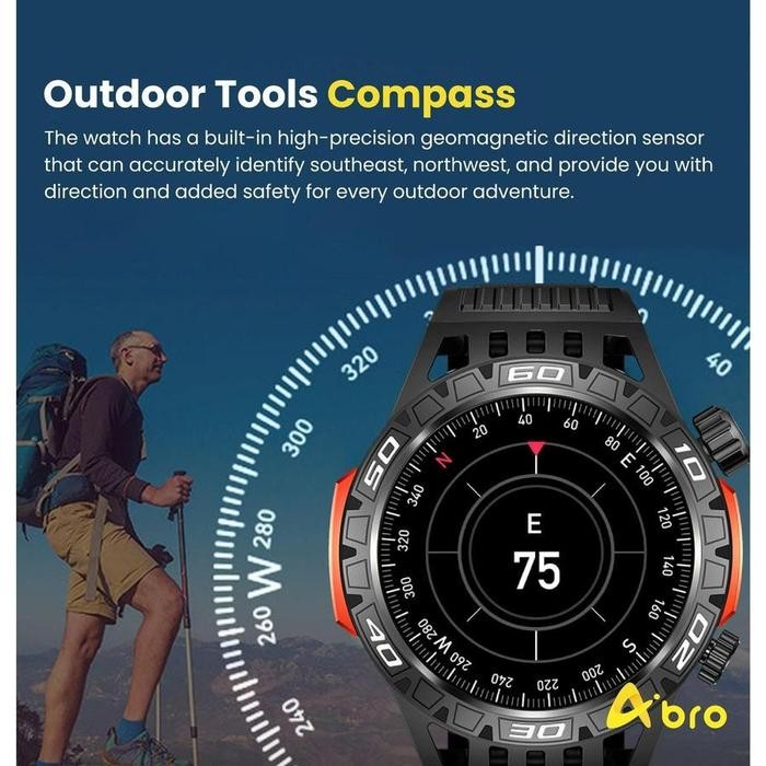 Aibro HT22 Smartwat Amoled Jam Running Pria 1.46 in Full IP68 Compass Screen Bluetooth Flashlight