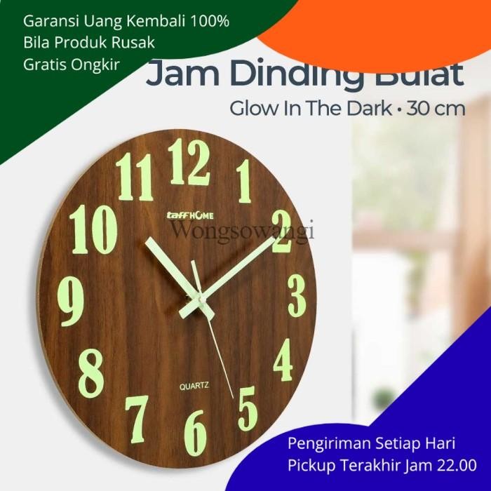 WW Jam Dinding Bulat Minimalis Glow In The Dark 30CM Quartz Silent