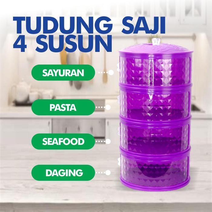 PREMIUM Gratis Ongkir  Tudung Saji 4 Susun Motif Diamond Ungu FOOD GRADE Perindah Dapurmu