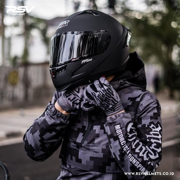 PREMIUM HELM RSV FF500 BLACK DOFF PAKET GANTENG + SPOILER
