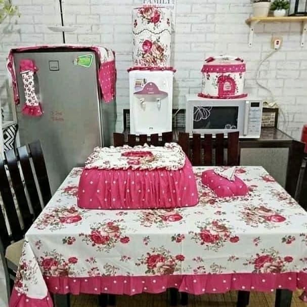 PREMIUM Set Taplak Meja makan : Sarung Galon Kulkas Magic com Tudung Saji Tisu