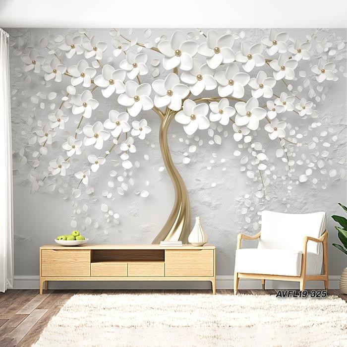 Wallpaper Dinding Custom 3D Ruang Santai Ruang Tv Motif Bunga Floral Wall Sticker Dinding Stiker