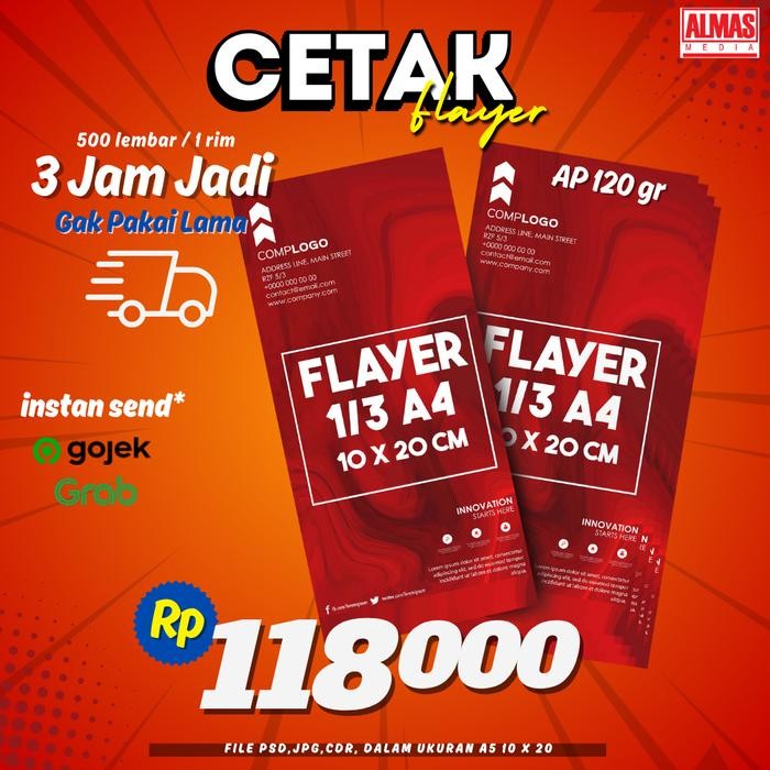 

cetak BROSUR cepat / leaflet /flayer 1/3 a4 ukuran 10 x 20 cm 120 gram