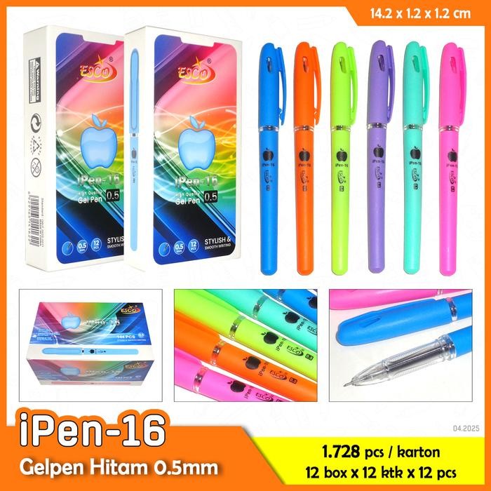

12 Box 144 Pcs Pulpen Gelpen Apel Pen 0.5 Mm Tinta Hitam