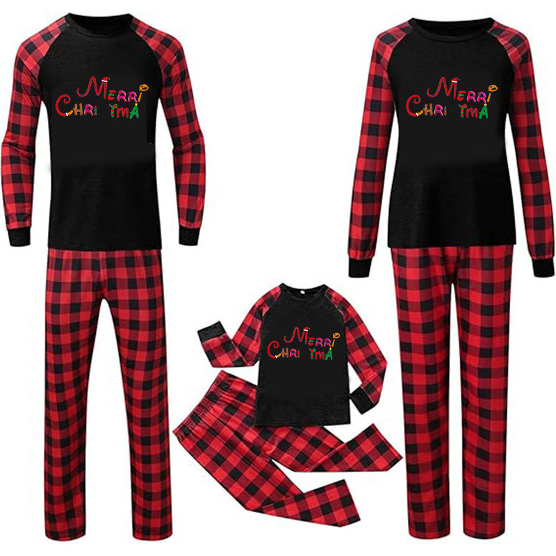 Merry Christmas Plaid Christmas Pajamas Autumn Homewear Long-sleeved Suit Top Pants Casual Sleepwear