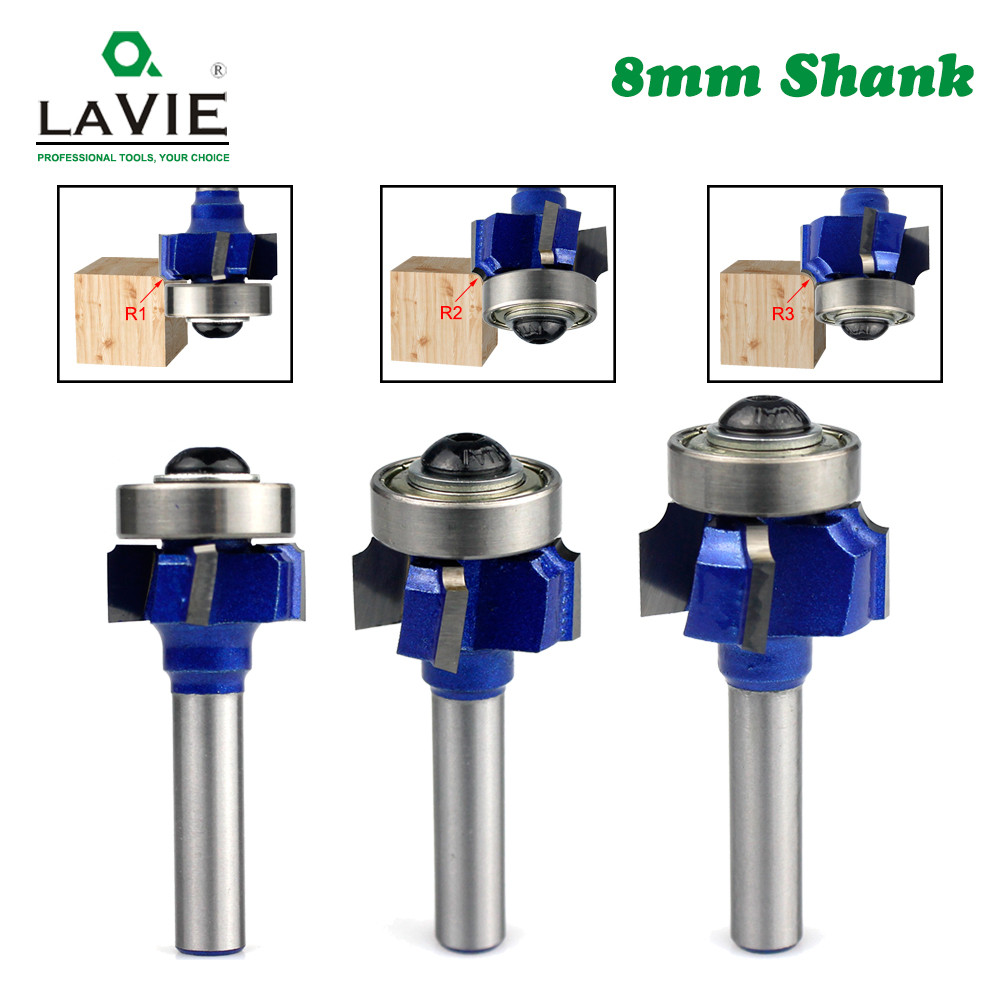 LAVIE 1pc 8MM Shank Z4 Corner Round Router Bit R1 R2 R3 Trim Edging Woodworking Milling Classical Cu