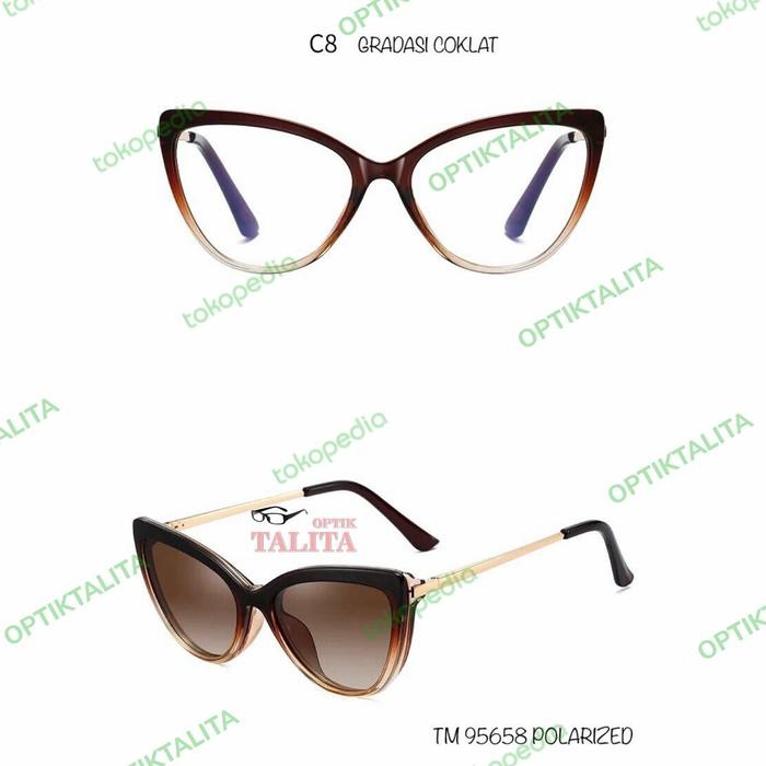 Terhemat Frame Kacamata Cat Eye Free Lensa Clip On Polarized 95658