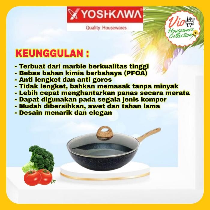 Yoshikawa Wajan Teflon Teplon Keramik Anti Lengket + Tutup Kaca 28Cm Gratisongkir