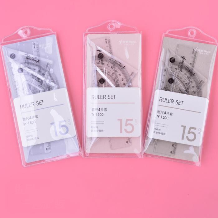 

READY BISA COD S6135 Perlengkapan Sekolah Menggambar Motif Polos Set 4 In 1 Alat Multifungsi Plastik