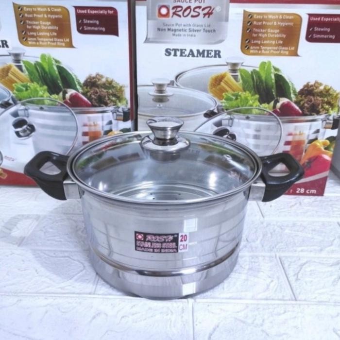 Rosh Panci Sauce Pot Steamer Kukus Panci + Steamer Stainless Tutup Kaca Panci Kukus Jumbo