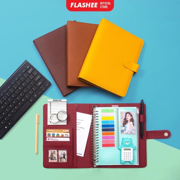 

BEST SELLER Binder Kulit Eksklusif Polos 20 Ring Organizer Kertas A5 Coklat