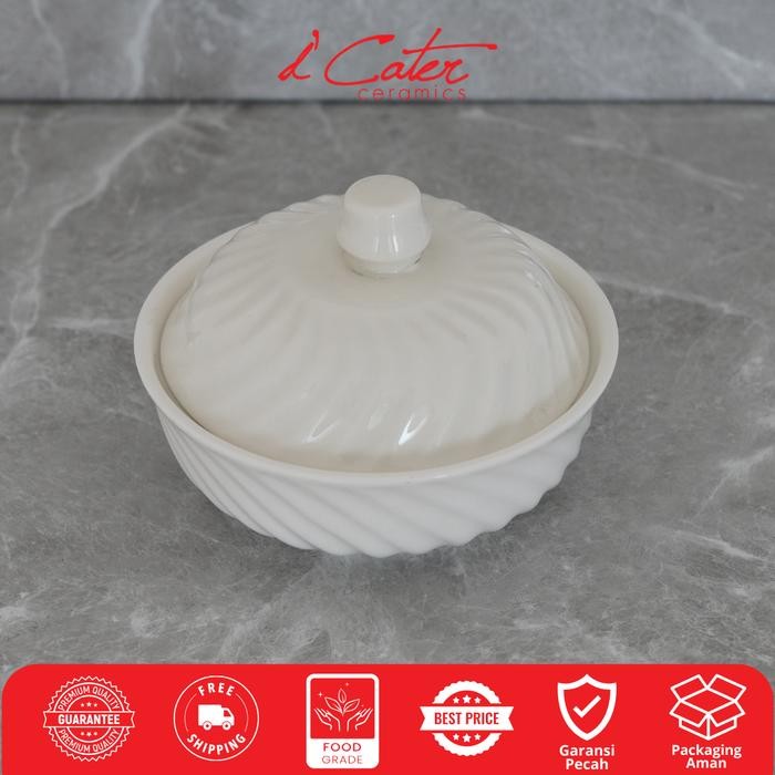 Sale Mangkok Keramik K120 Diameter 11 Cm Dengan Tutup Mangkok Kecil Tekstur Untuk Sayur Bubur Sop