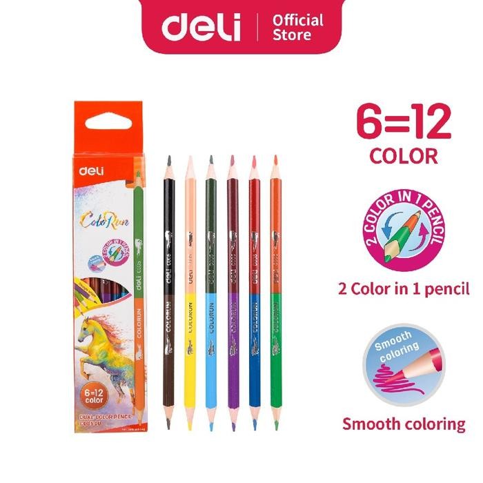 

Deli Bi-color Pencil / Pensil Warna Duo 6/12 Batang Triangular Mudah Diraut Ekonomis EC005X0