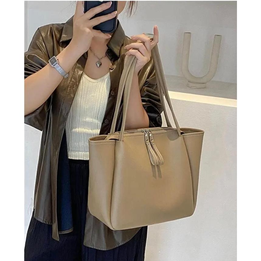 Tas Bahu Wanita Totebag Polos Hitam untuk Kuliah - Kulit Cewek Perempuan