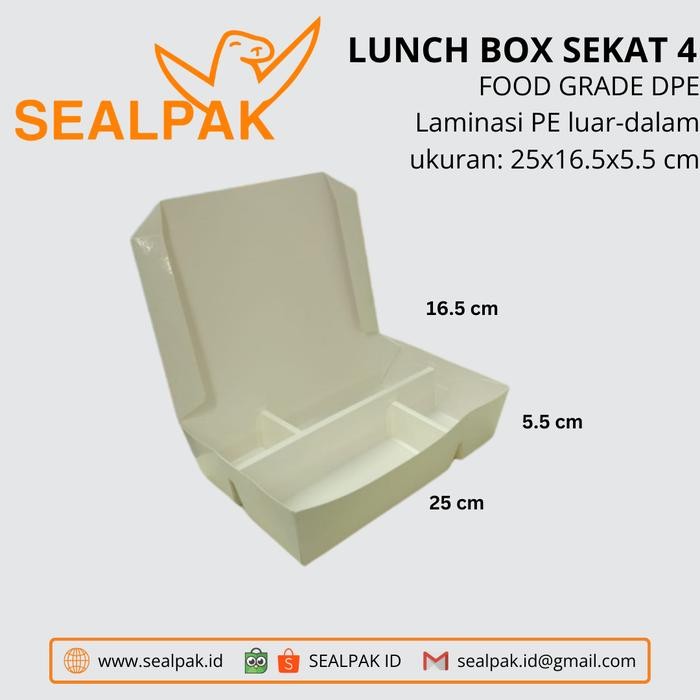Paper Lunchbox Sekat 4 / Kotak Nasi / Kotak Bento / Dus Nasi (Polos)