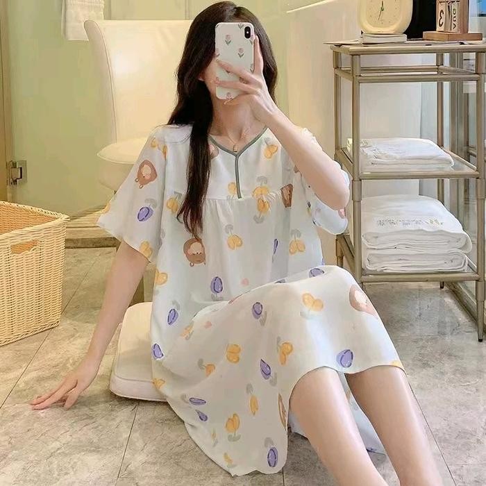 daster lengan pendek piyama wanita import rayon oversize