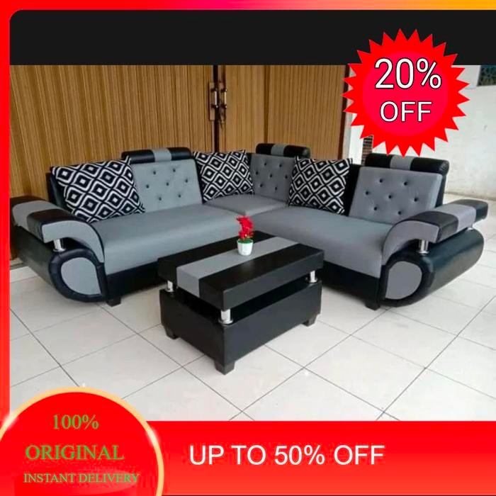 Sofa L Sudut Angsa + Meja Kaca