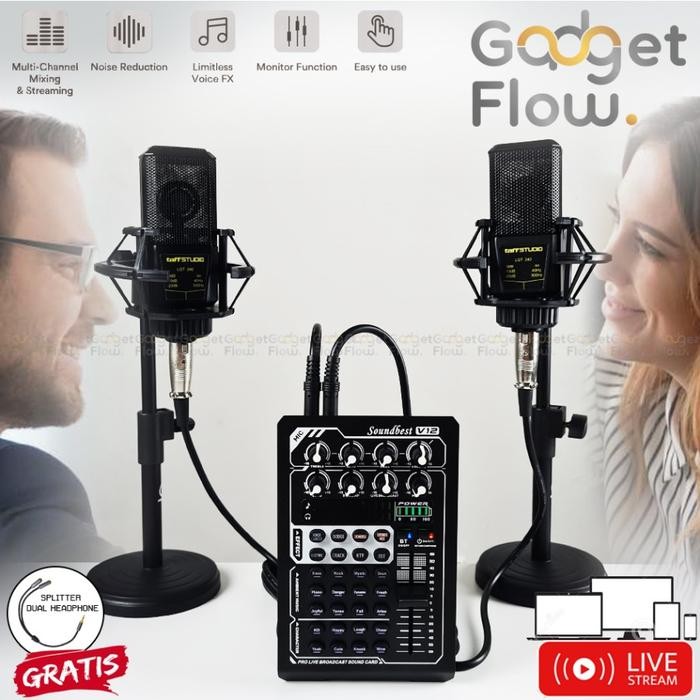 Paket Podcast 2 Orang Mic LGT240 LGT 240 Mixer v12 Soundcard Dual
