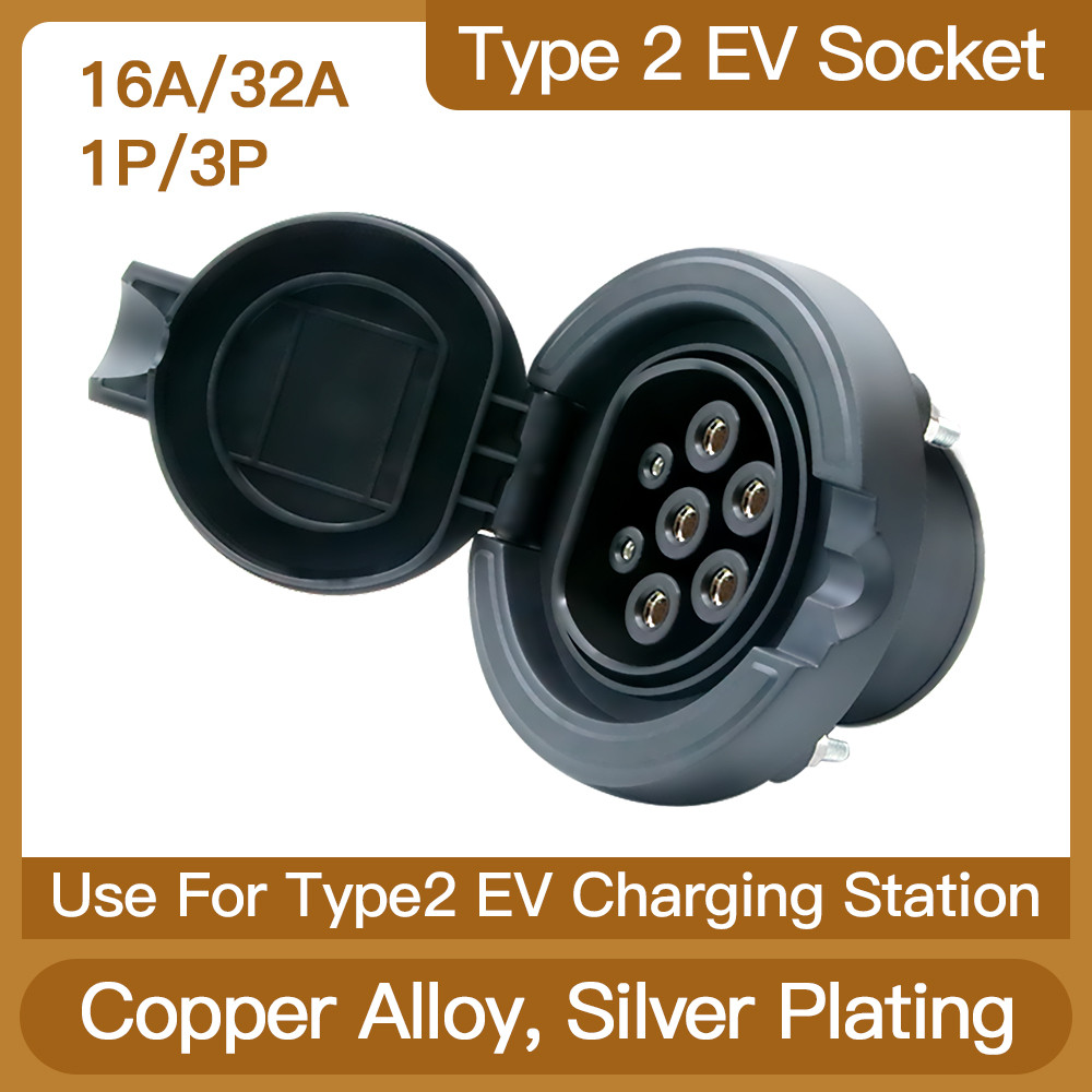 EV Station 16A 32A Single Phase 3 Phase Socket Charging Type 2 Connector For EV Charger Socket Cars 