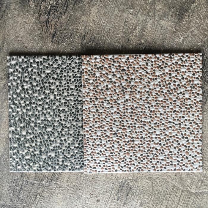 Keramik lantai 40x40 kasar garasi teras timbul baru kerikil batu alam arwana brown grey kw1