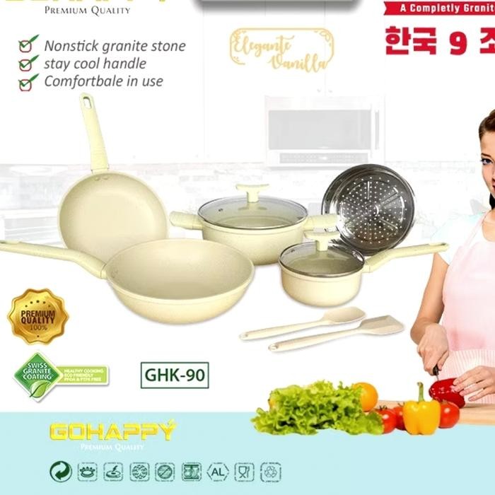 Sav Panci Set Color Korea 9Pcs/ Granite/Peralatan Da/Alat Masak Baru