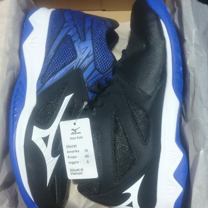 Sepatu voli mizuno thunder blade 3 mid black blue original